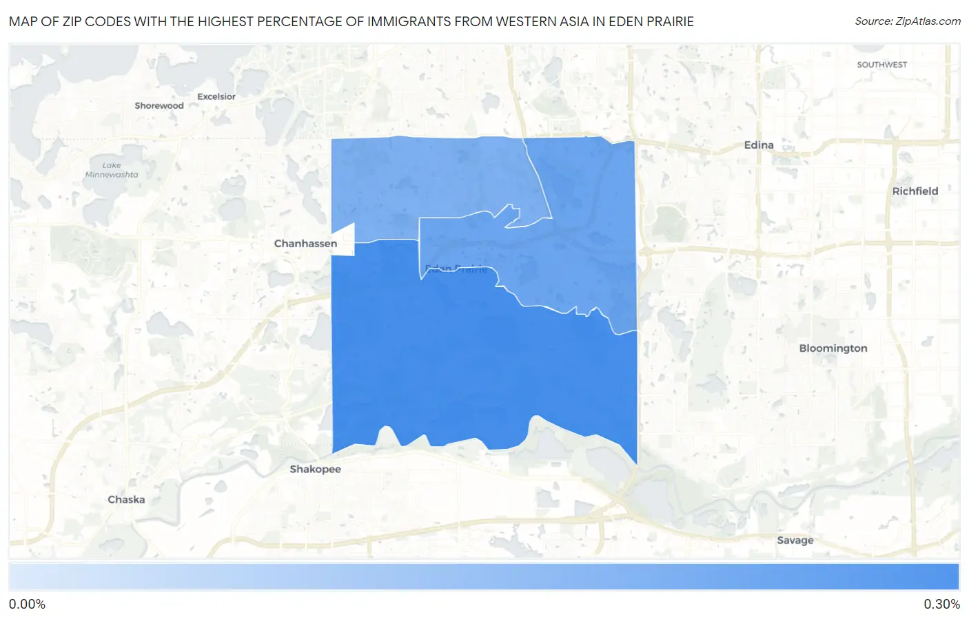 Zip Codes with the Highest Percentage of Immigrants from Western Asia in Eden Prairie Map