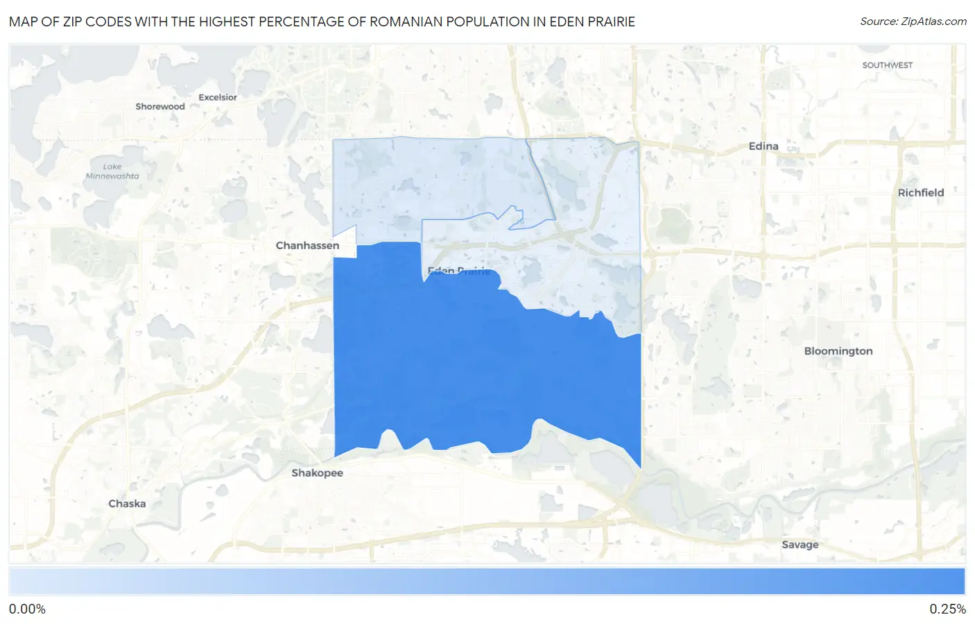 Zip Codes with the Highest Percentage of Romanian Population in Eden Prairie Map