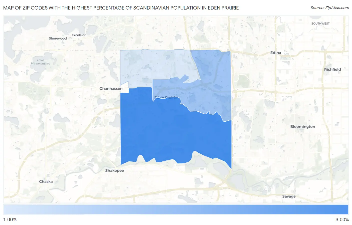 Zip Codes with the Highest Percentage of Scandinavian Population in Eden Prairie Map