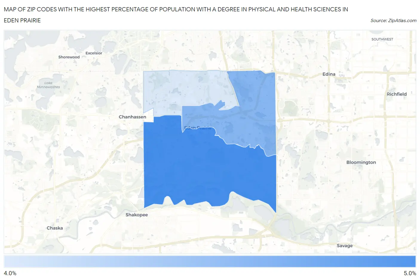 Zip Codes with the Highest Percentage of Population with a Degree in Physical and Health Sciences in Eden Prairie Map