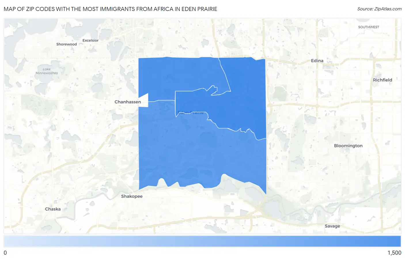 Zip Codes with the Most Immigrants from Africa in Eden Prairie Map