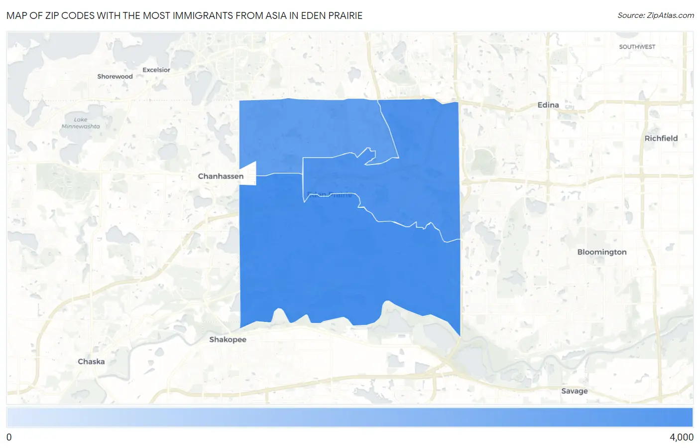 Zip Codes with the Most Immigrants from Asia in Eden Prairie Map