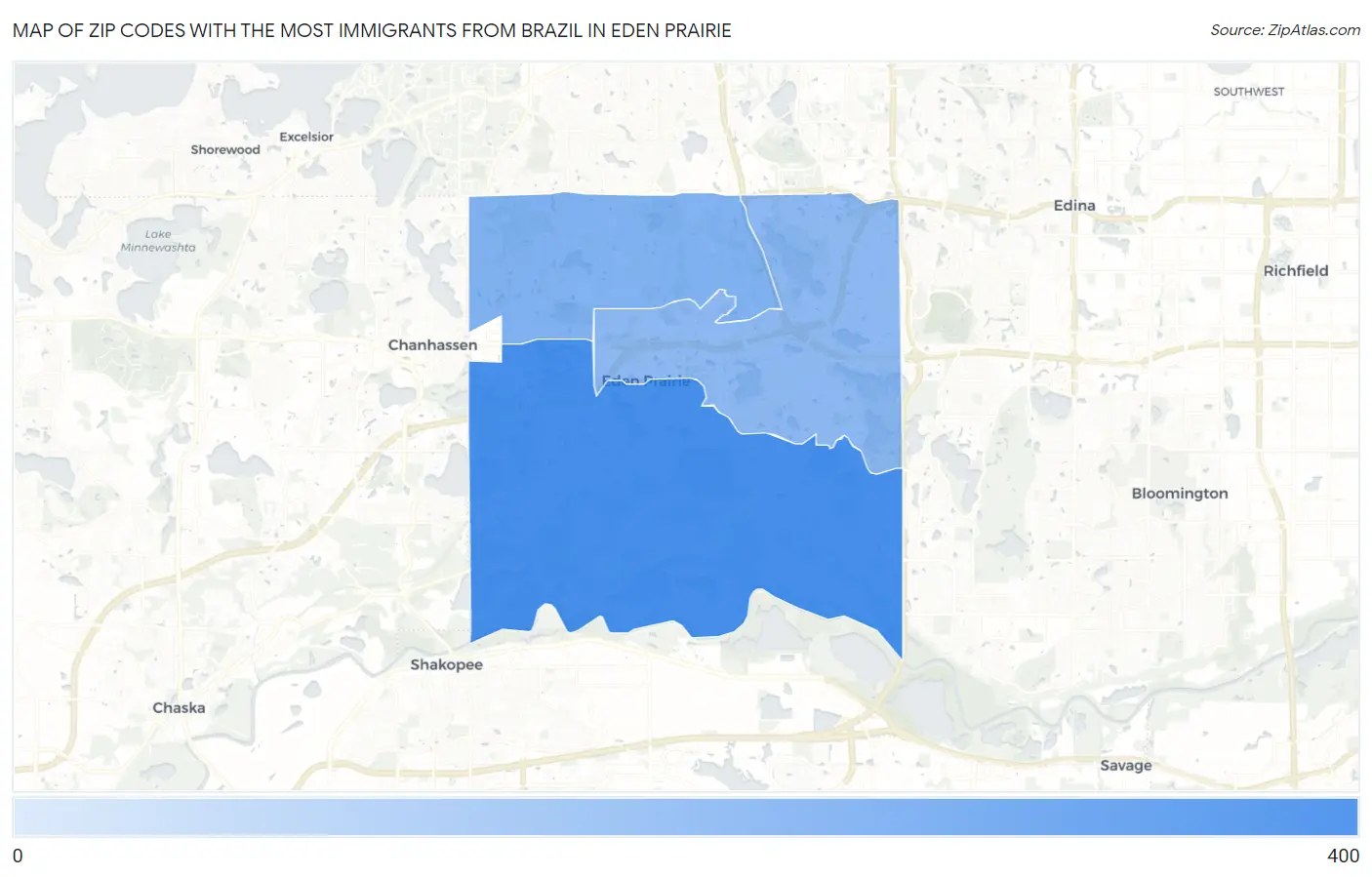 Zip Codes with the Most Immigrants from Brazil in Eden Prairie Map
