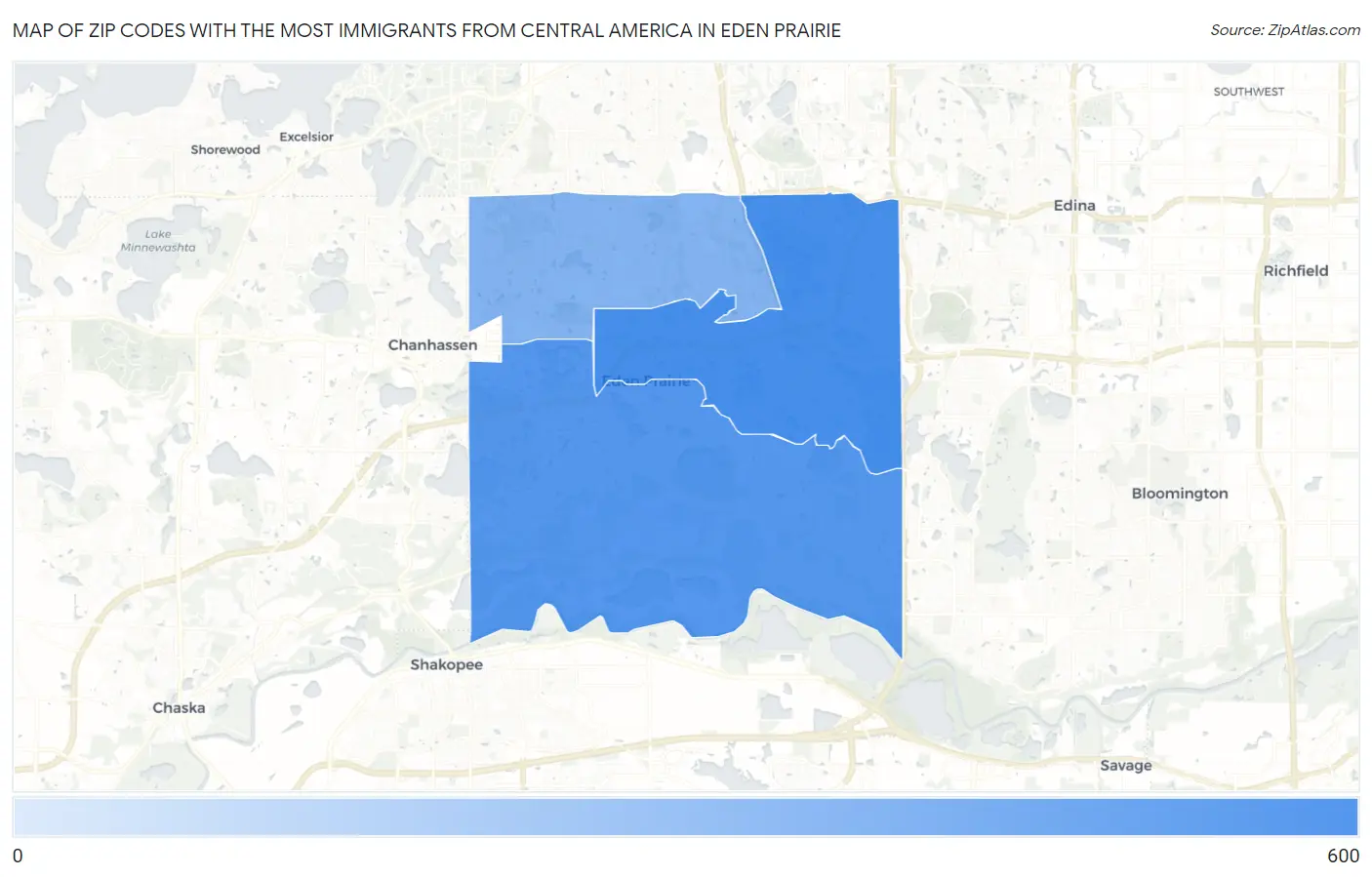 Zip Codes with the Most Immigrants from Central America in Eden Prairie Map