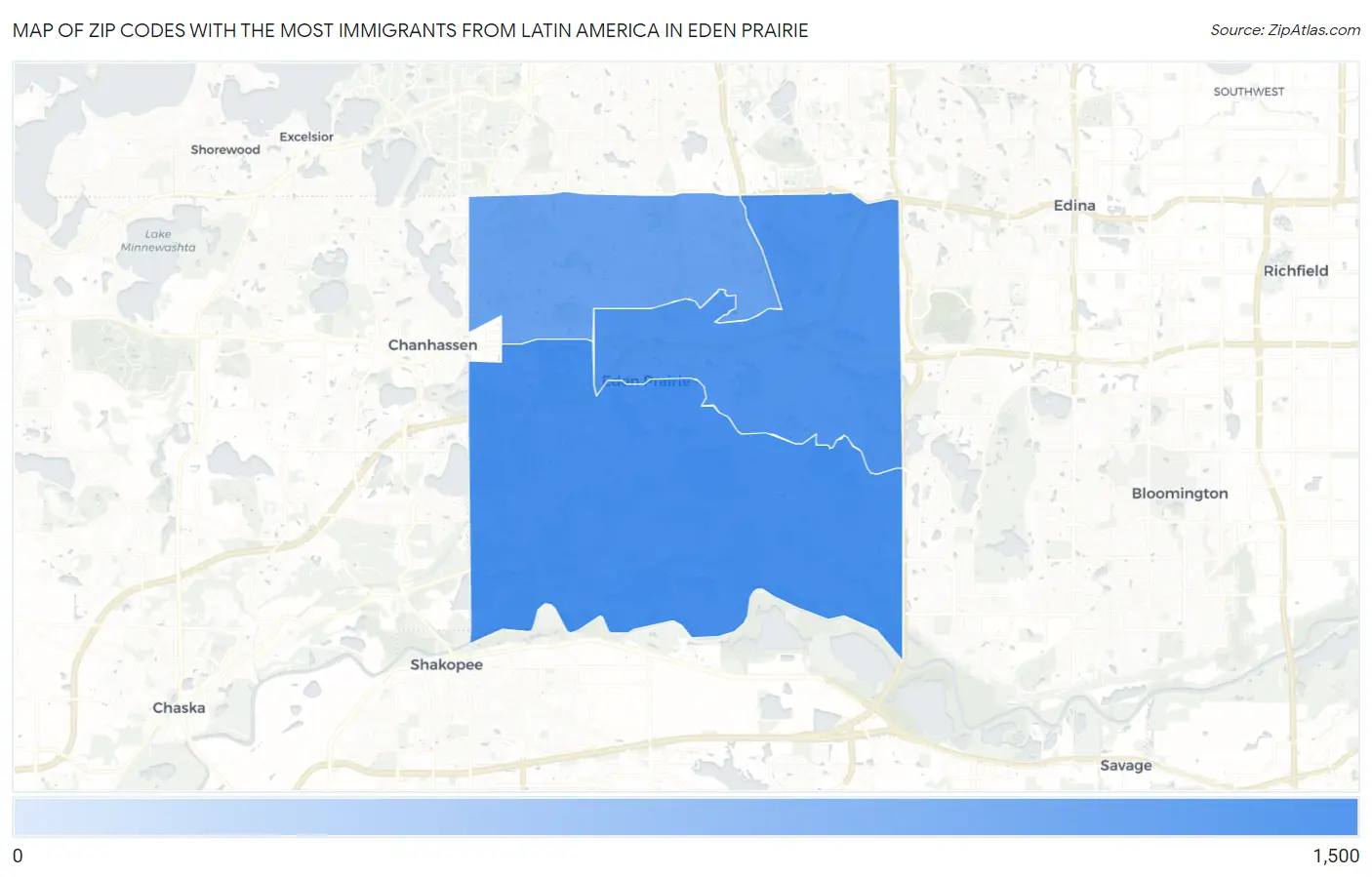 Zip Codes with the Most Immigrants from Latin America in Eden Prairie Map