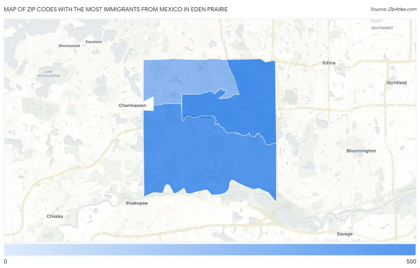 Zip Codes with the Most Immigrants from Mexico in Eden Prairie Map