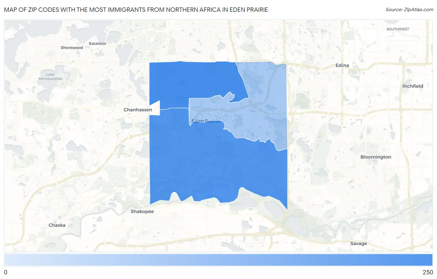 Zip Codes with the Most Immigrants from Northern Africa in Eden Prairie Map