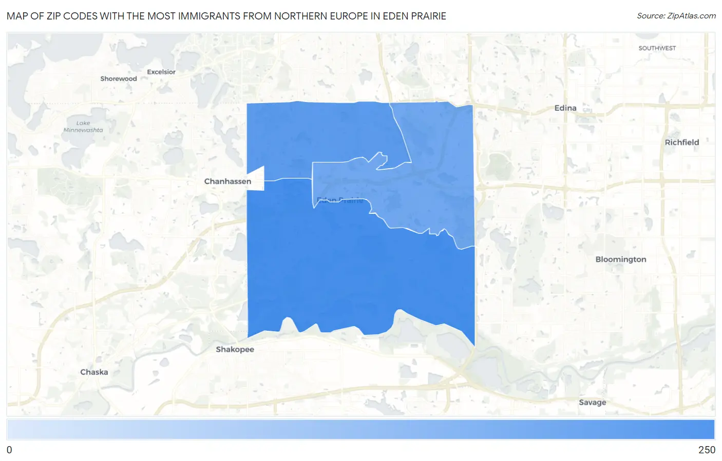 Zip Codes with the Most Immigrants from Northern Europe in Eden Prairie Map