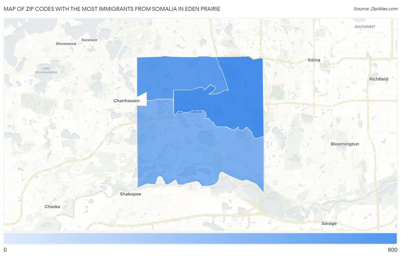 Zip Codes with the Most Immigrants from Somalia in Eden Prairie Map