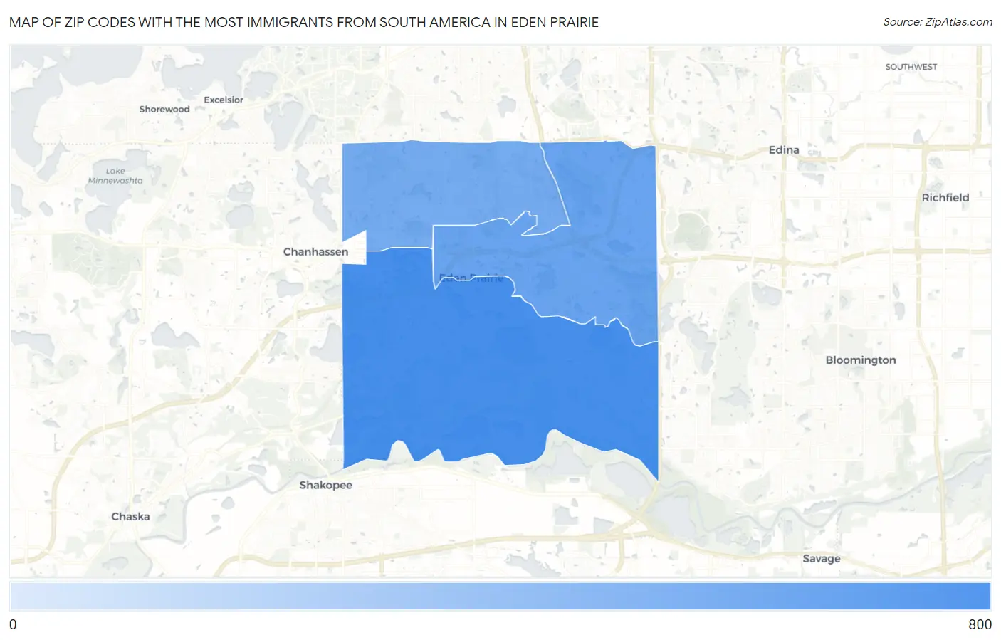 Zip Codes with the Most Immigrants from South America in Eden Prairie Map