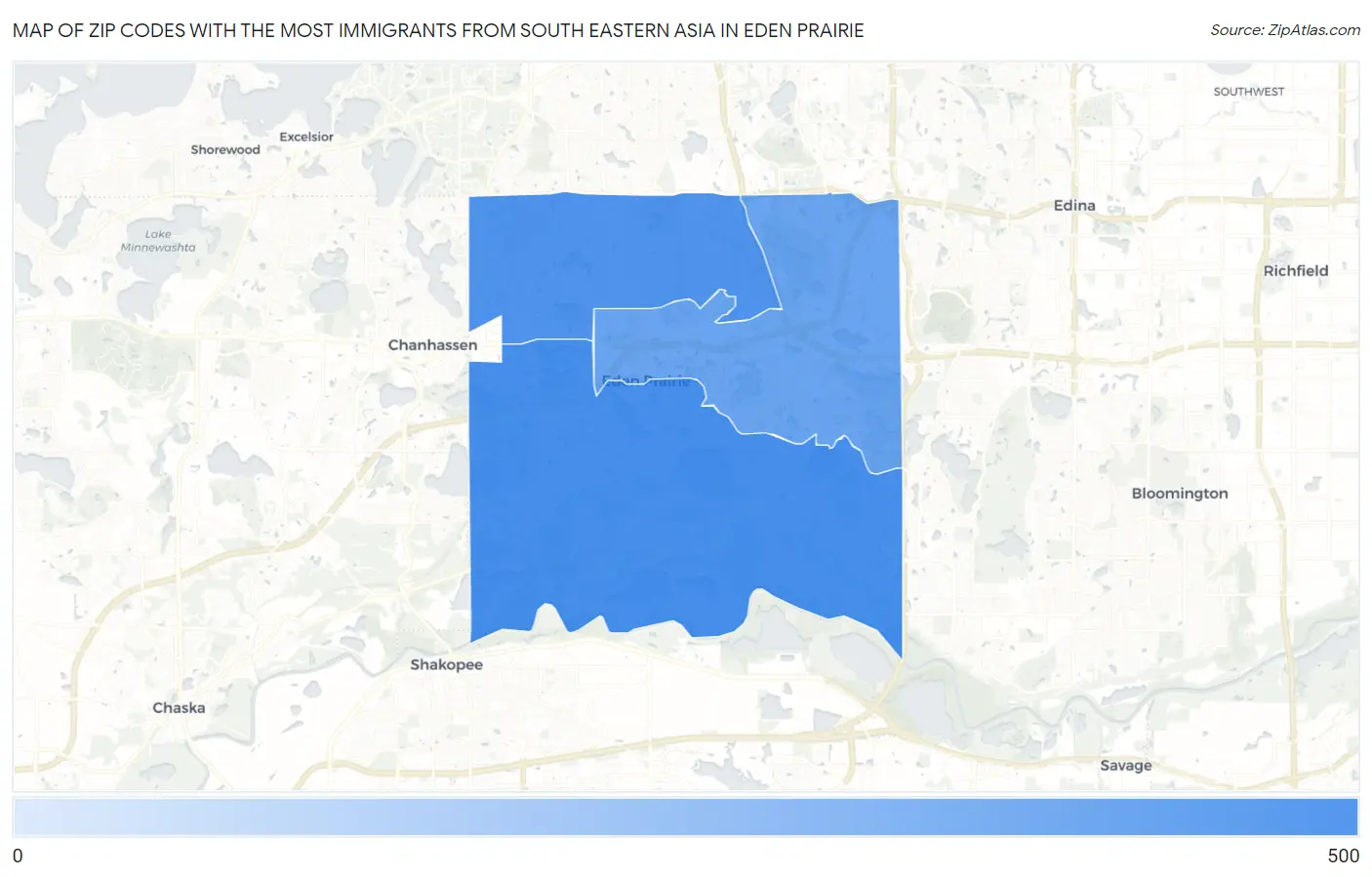 Zip Codes with the Most Immigrants from South Eastern Asia in Eden Prairie Map