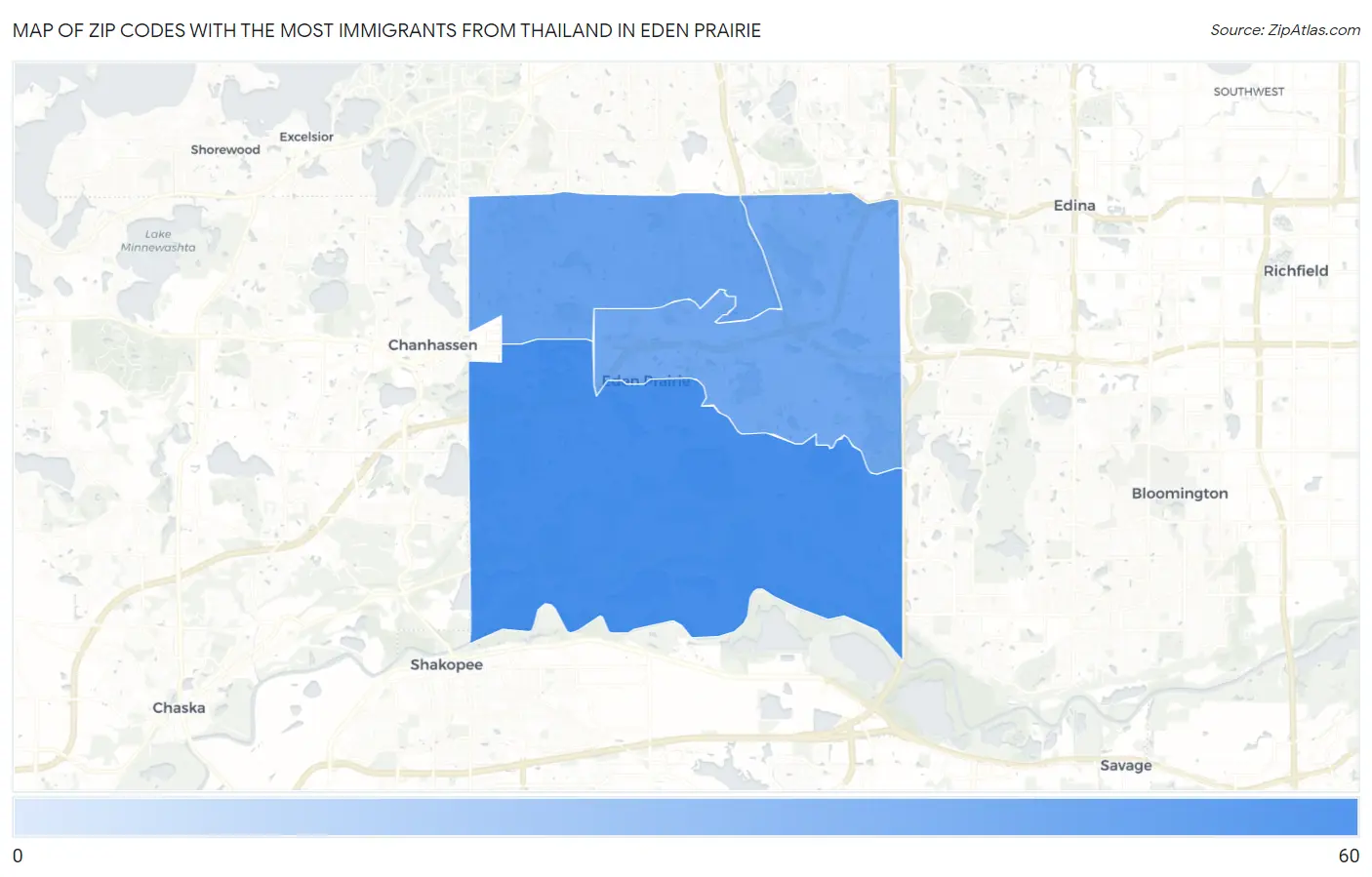 Zip Codes with the Most Immigrants from Thailand in Eden Prairie Map