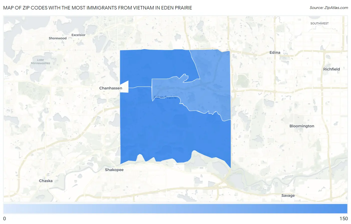 Zip Codes with the Most Immigrants from Vietnam in Eden Prairie Map