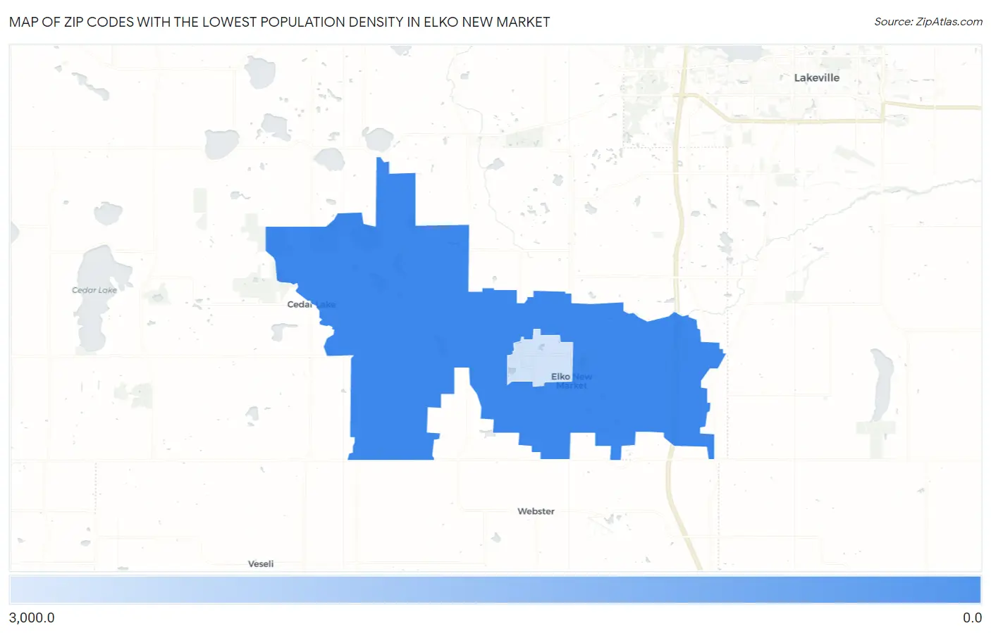 Zip Codes with the Lowest Population Density in Elko New Market Map