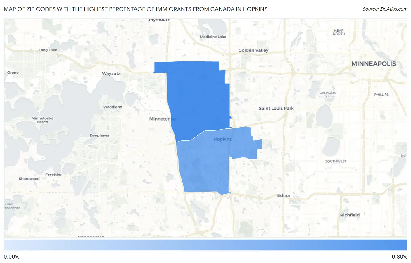 Zip Codes with the Highest Percentage of Immigrants from Canada in Hopkins Map