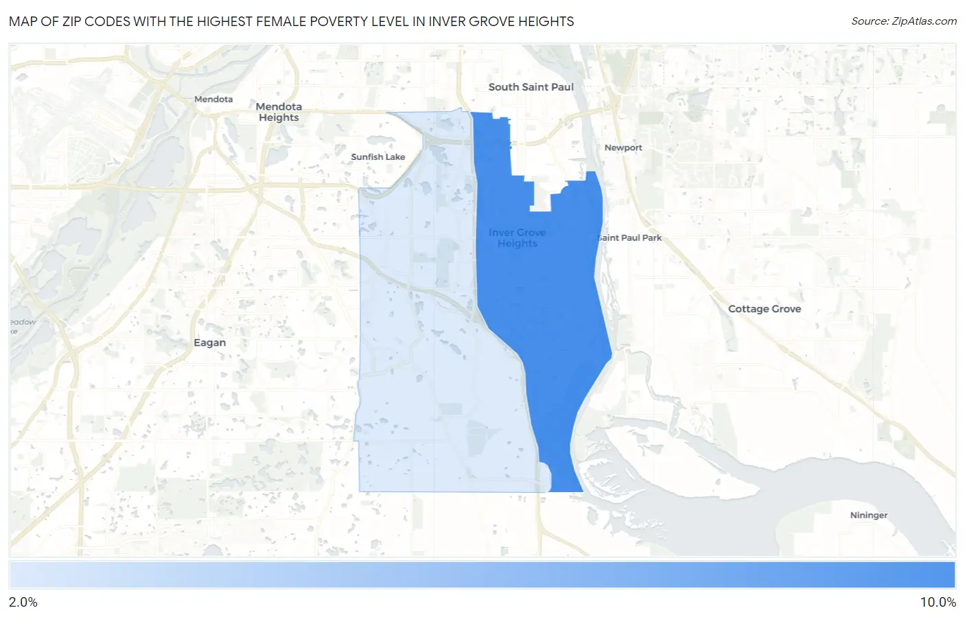 Zip Codes with the Highest Female Poverty Level in Inver Grove Heights Map