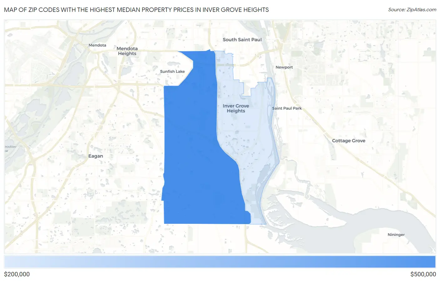Zip Codes with the Highest Median Property Prices in Inver Grove Heights Map