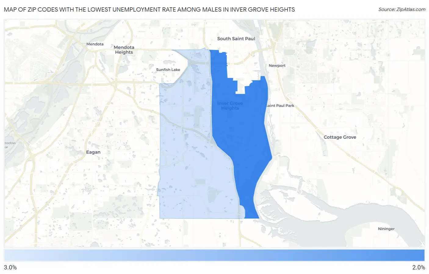 Zip Codes with the Lowest Unemployment Rate Among Males in Inver Grove Heights Map