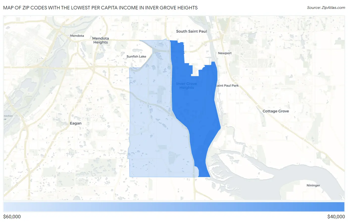 Zip Codes with the Lowest Per Capita Income in Inver Grove Heights Map