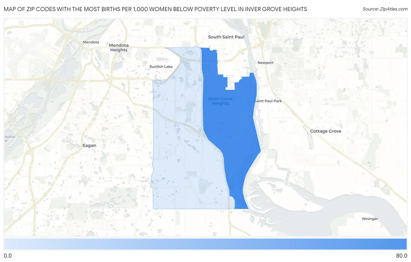 Zip Codes with the Most Births per 1,000 Women Below Poverty Level in Inver Grove Heights Map