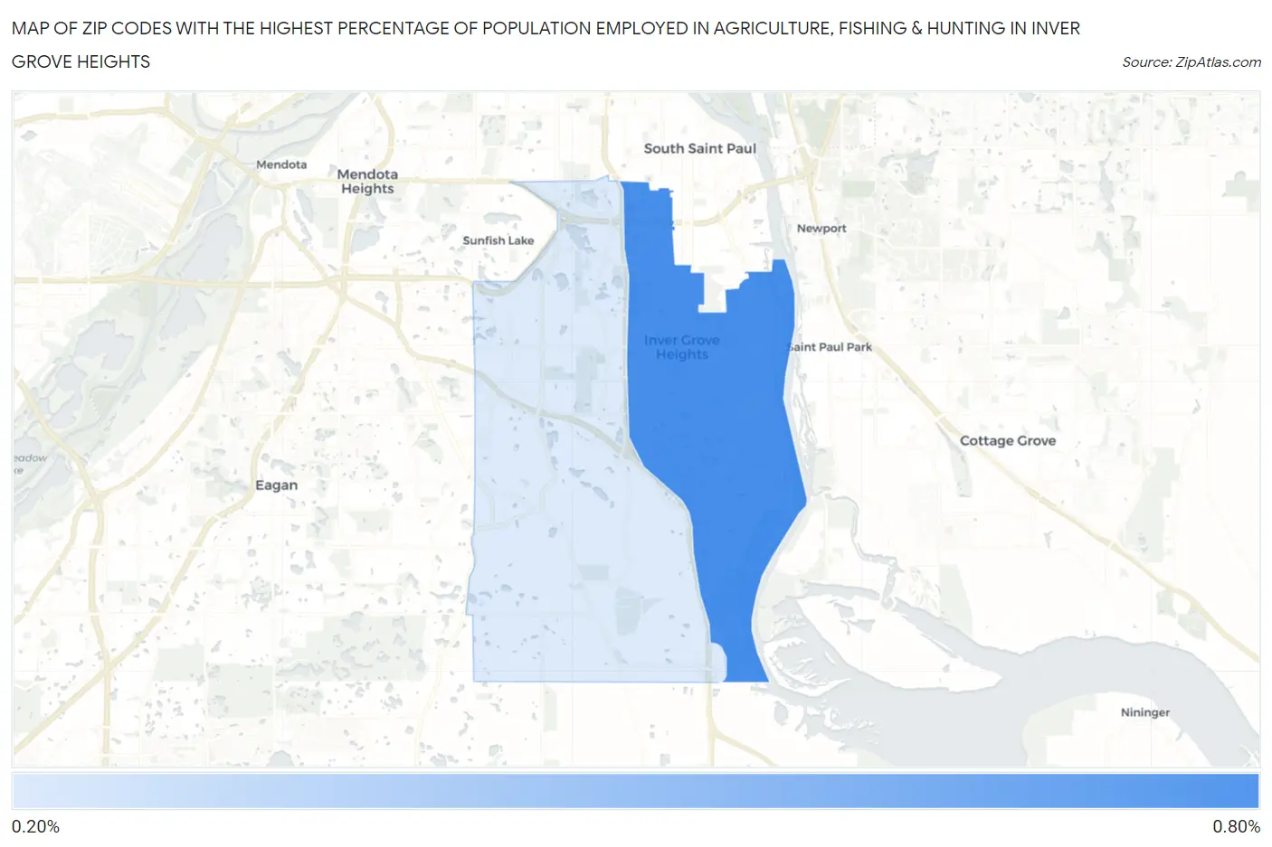 Zip Codes with the Highest Percentage of Population Employed in Agriculture, Fishing & Hunting in Inver Grove Heights Map