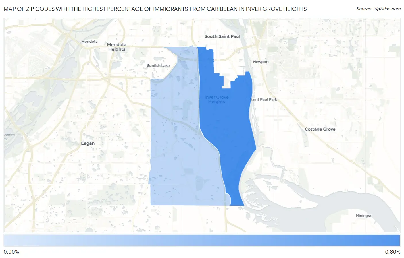 Zip Codes with the Highest Percentage of Immigrants from Caribbean in Inver Grove Heights Map