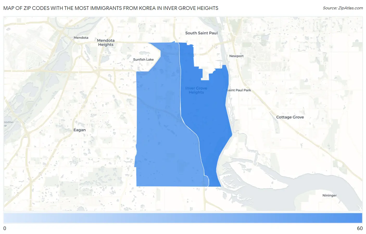 Zip Codes with the Most Immigrants from Korea in Inver Grove Heights Map
