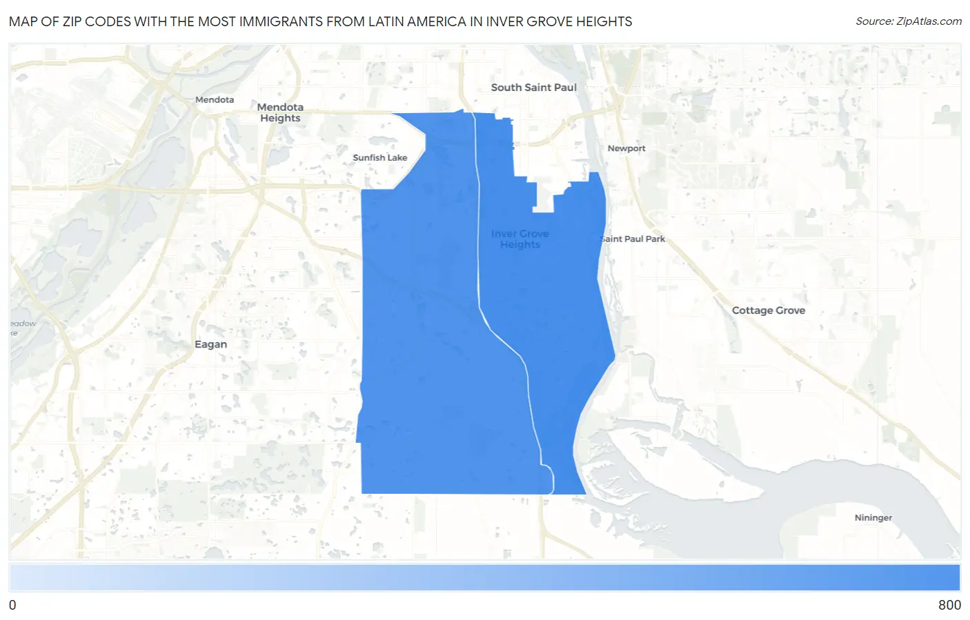 Zip Codes with the Most Immigrants from Latin America in Inver Grove Heights Map