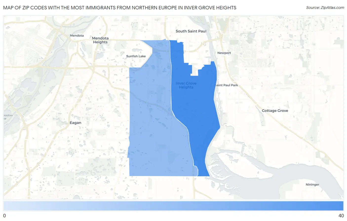 Zip Codes with the Most Immigrants from Northern Europe in Inver Grove Heights Map