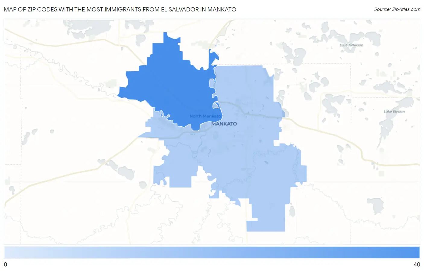 Zip Codes with the Most Immigrants from El Salvador in Mankato Map