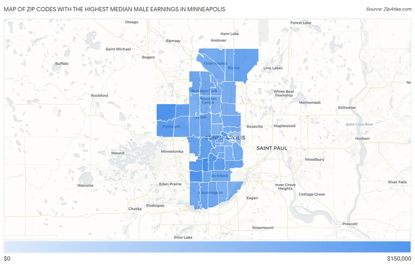 Zip Codes with the Highest Median Male Earnings in Minneapolis Map
