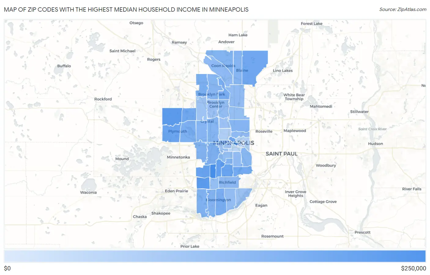 Zip Codes with the Highest Median Household Income in Minneapolis Map