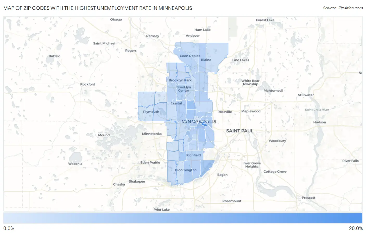 Zip Codes with the Highest Unemployment Rate in Minneapolis Map