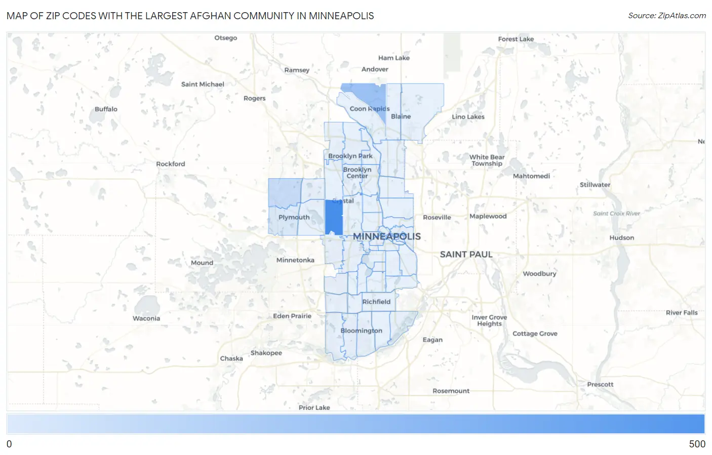 Zip Codes with the Largest Afghan Community in Minneapolis Map