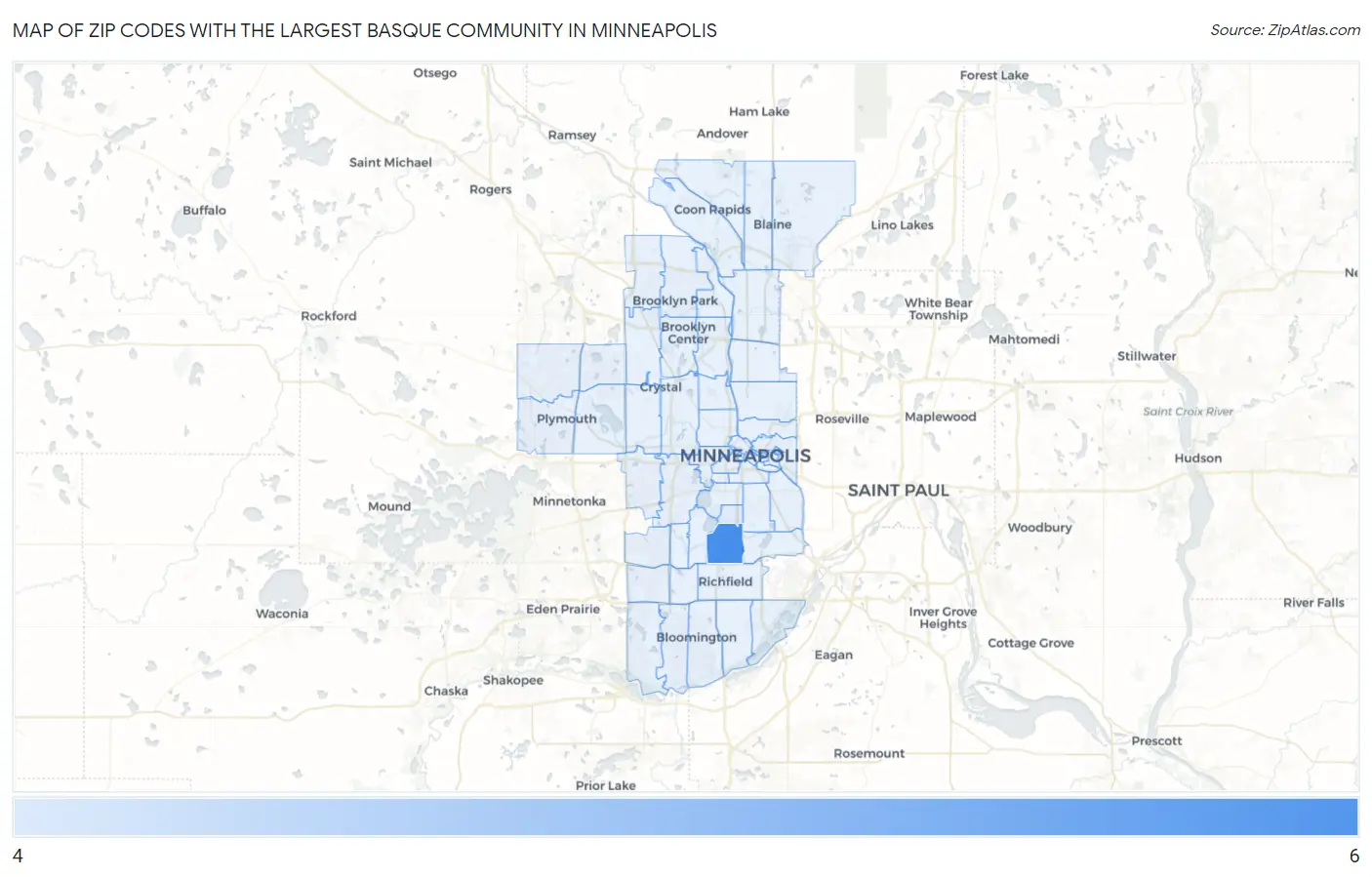 Zip Codes with the Largest Basque Community in Minneapolis Map