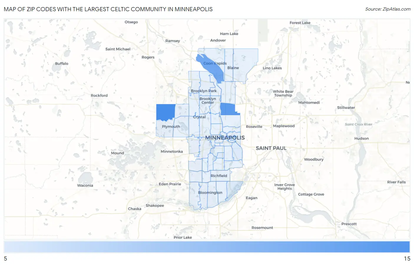 Zip Codes with the Largest Celtic Community in Minneapolis Map