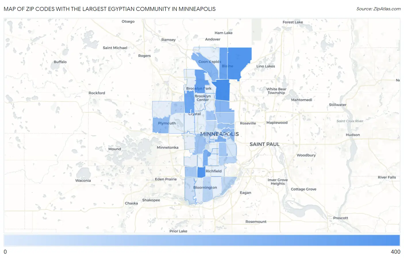 Zip Codes with the Largest Egyptian Community in Minneapolis Map
