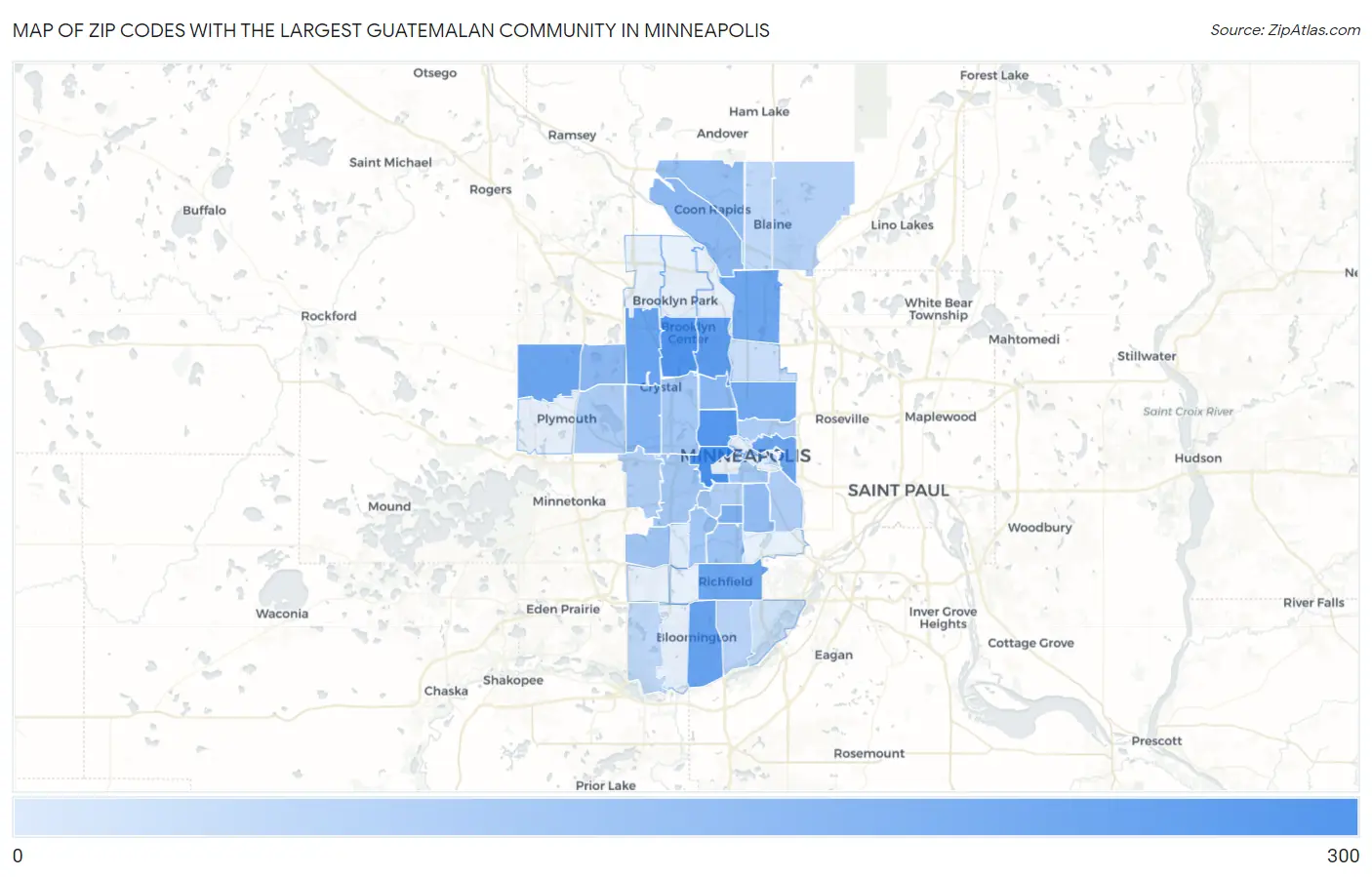 Zip Codes with the Largest Guatemalan Community in Minneapolis Map