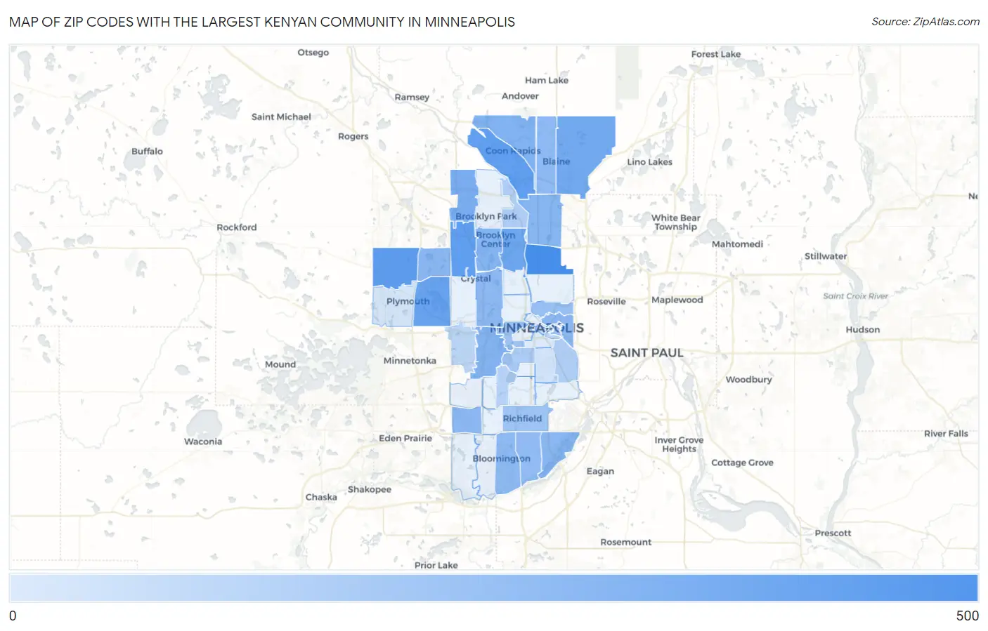 Zip Codes with the Largest Kenyan Community in Minneapolis Map