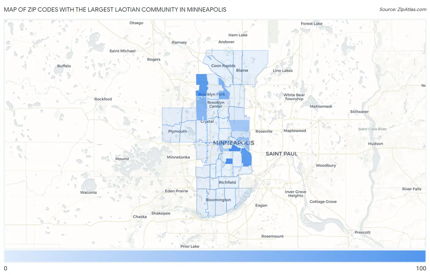 Zip Codes with the Largest Laotian Community in Minneapolis Map