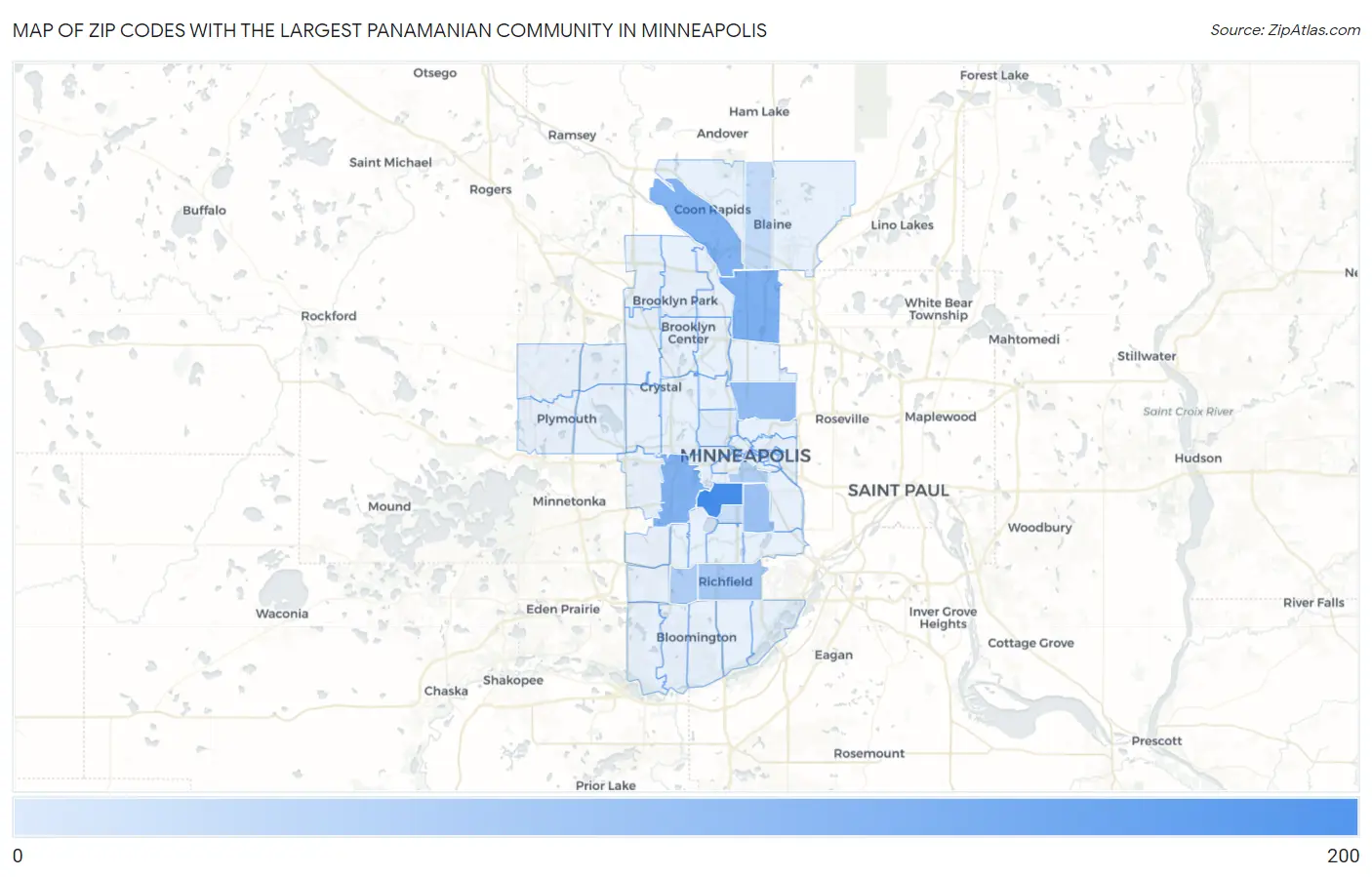 Zip Codes with the Largest Panamanian Community in Minneapolis Map