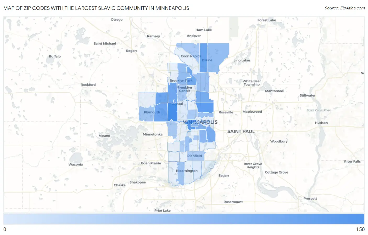Zip Codes with the Largest Slavic Community in Minneapolis Map