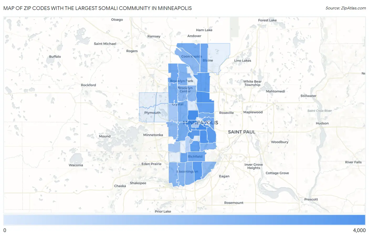 Zip Codes with the Largest Somali Community in Minneapolis Map