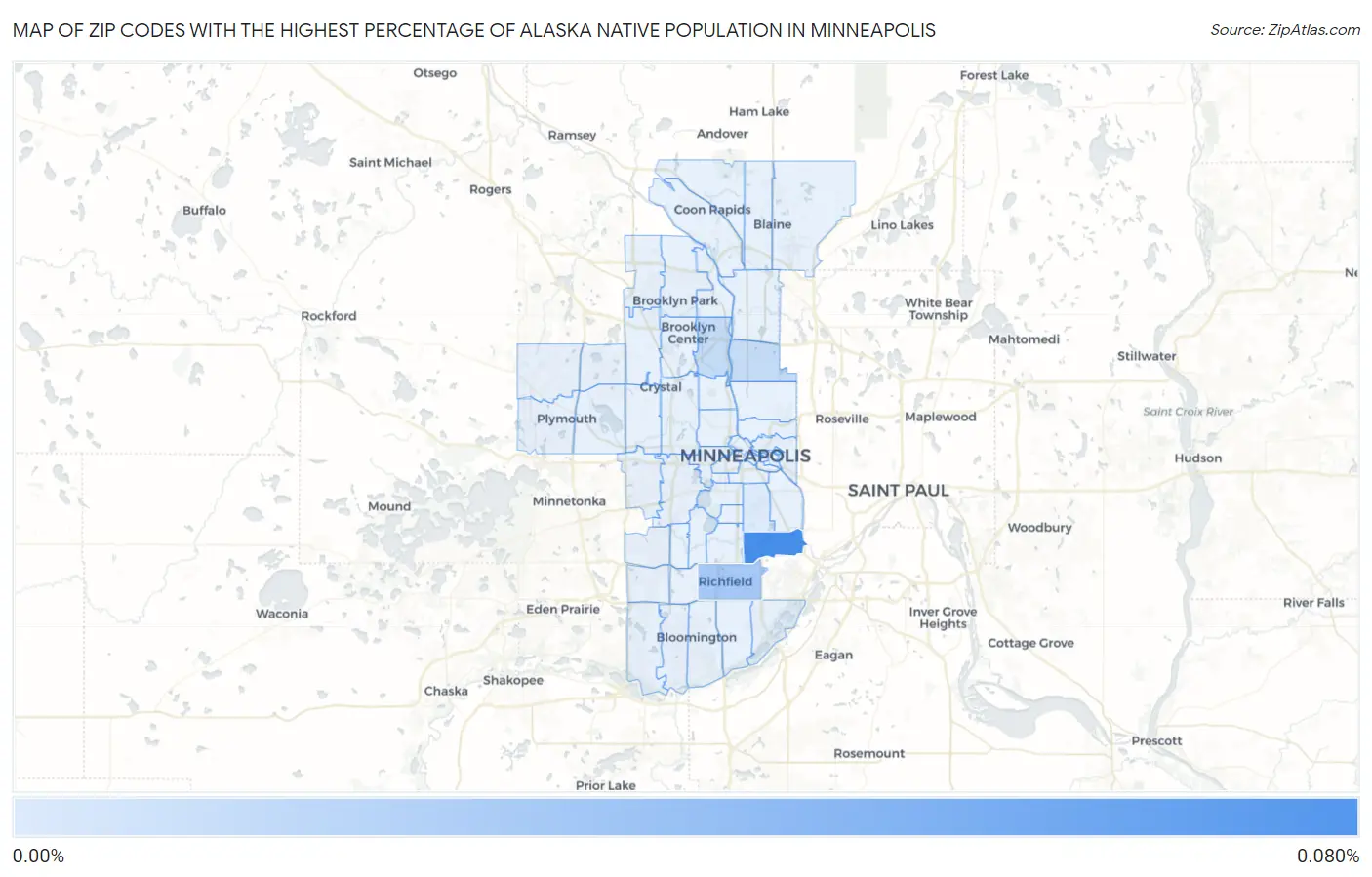 Zip Codes with the Highest Percentage of Alaska Native Population in Minneapolis Map