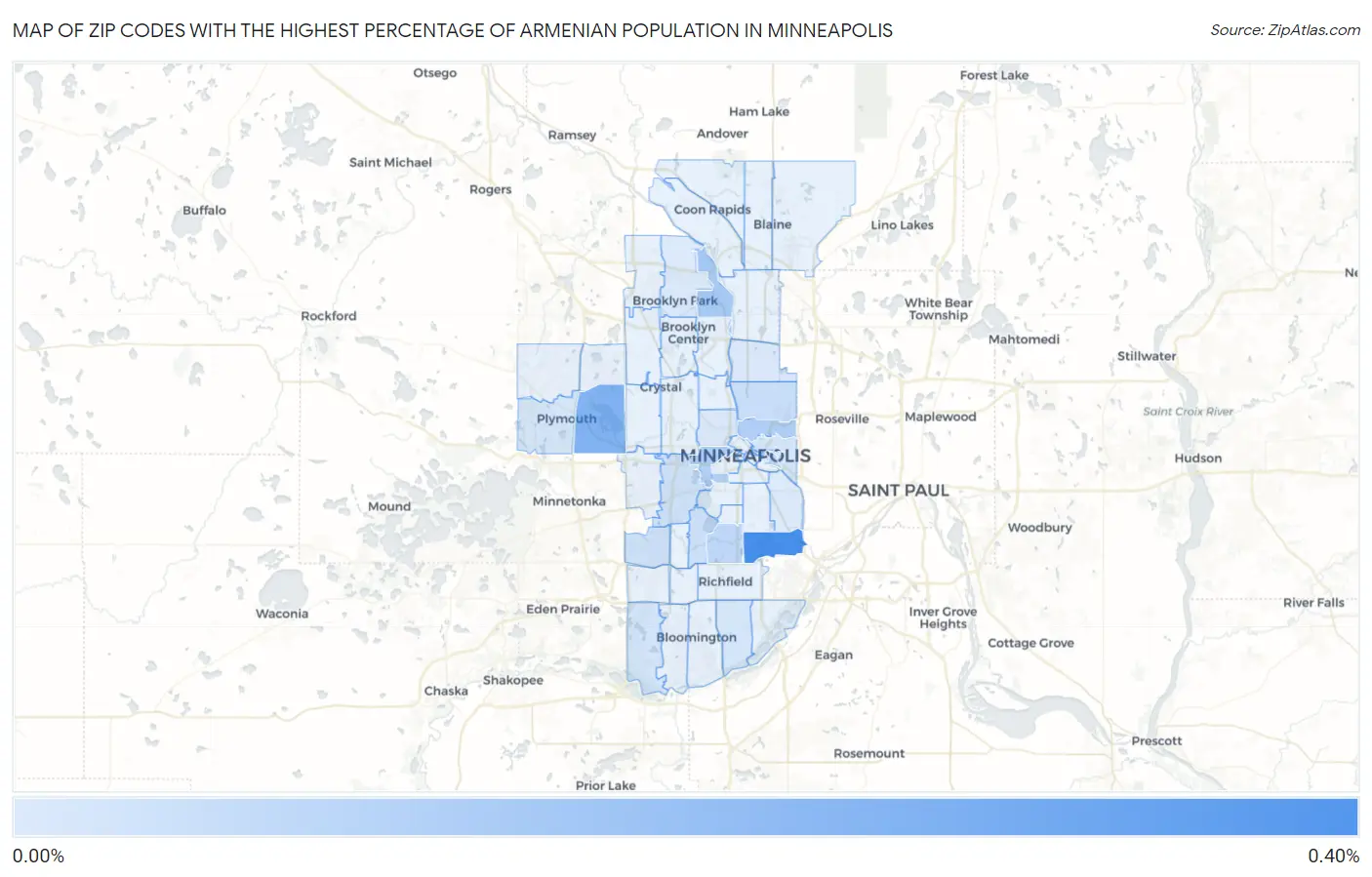 Zip Codes with the Highest Percentage of Armenian Population in Minneapolis Map