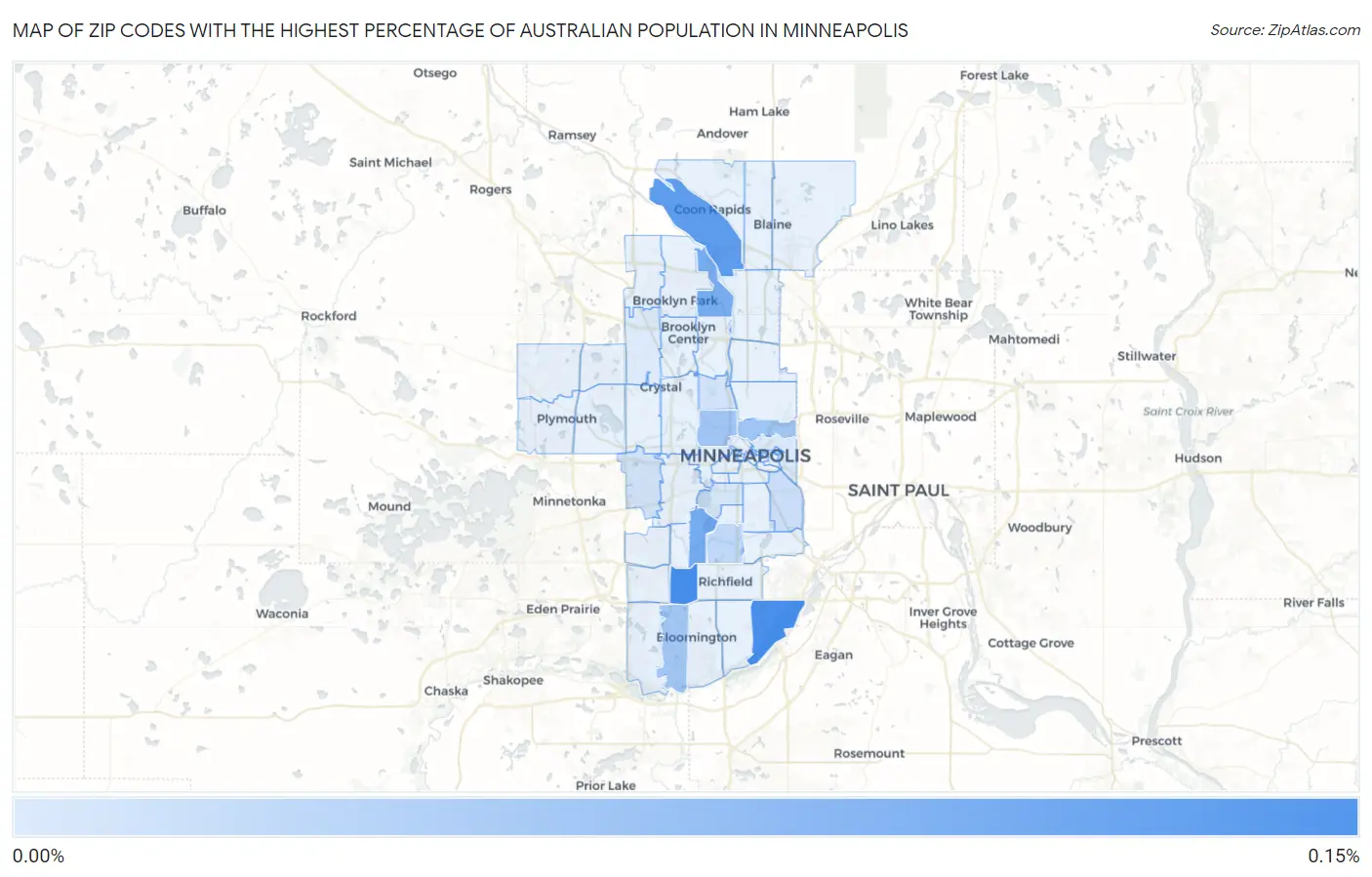 Zip Codes with the Highest Percentage of Australian Population in Minneapolis Map