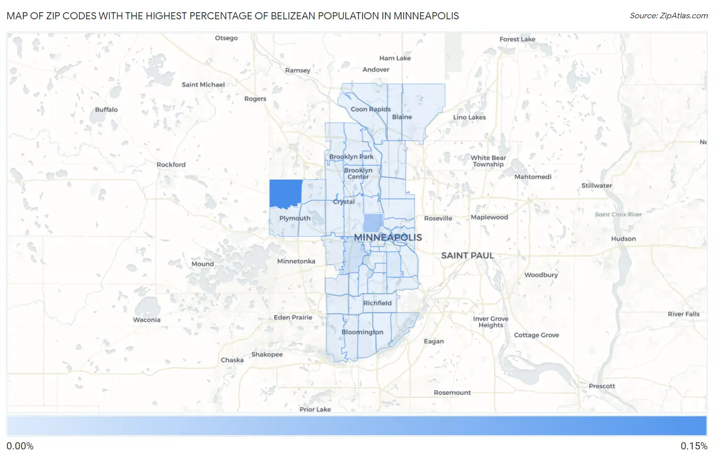 Zip Codes with the Highest Percentage of Belizean Population in Minneapolis Map