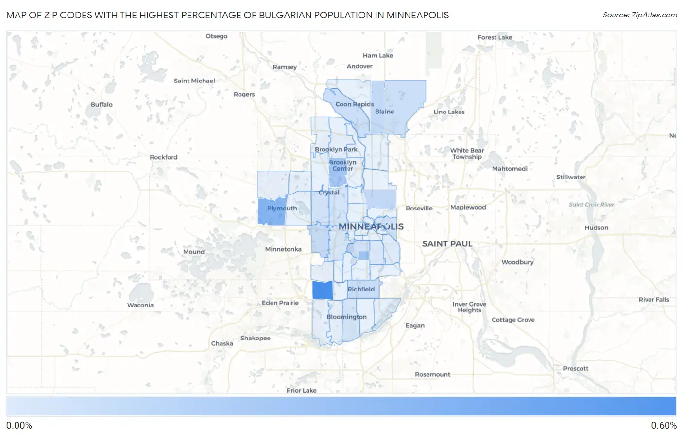 Zip Codes with the Highest Percentage of Bulgarian Population in Minneapolis Map
