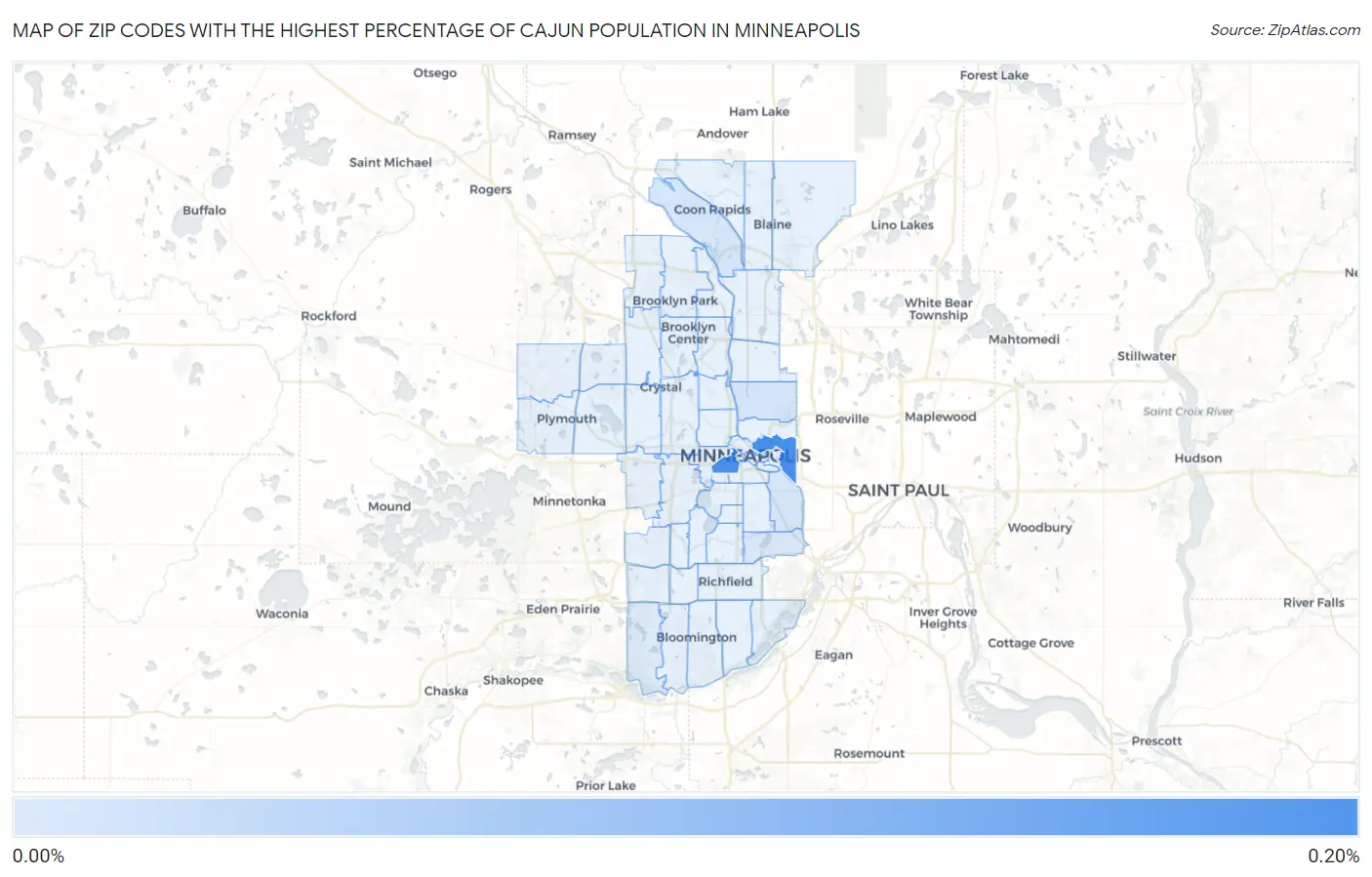 Zip Codes with the Highest Percentage of Cajun Population in Minneapolis Map