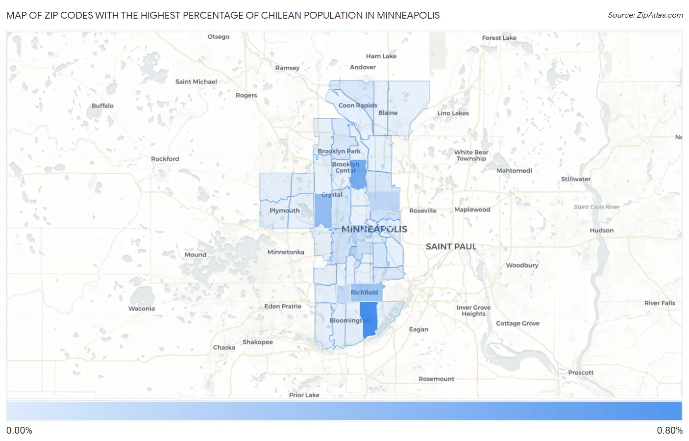 Zip Codes with the Highest Percentage of Chilean Population in Minneapolis Map
